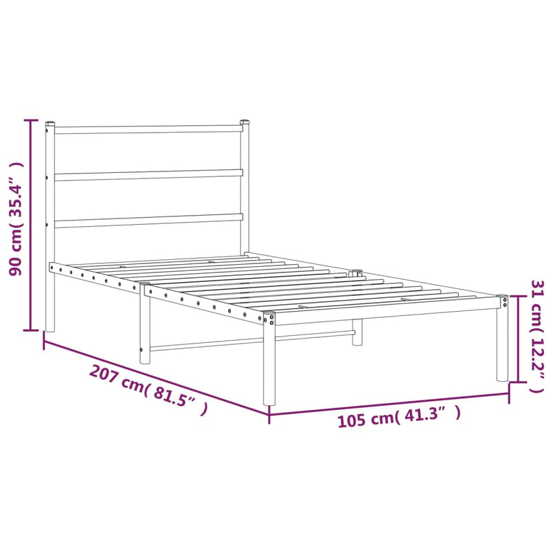 Sengeramme i metall med hodegavl svart 100x200 cm