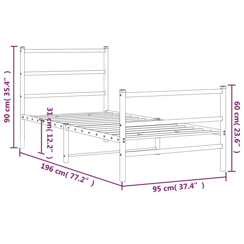 Sengeramme i metall med hode- og fotgavl svart 90x190 cm