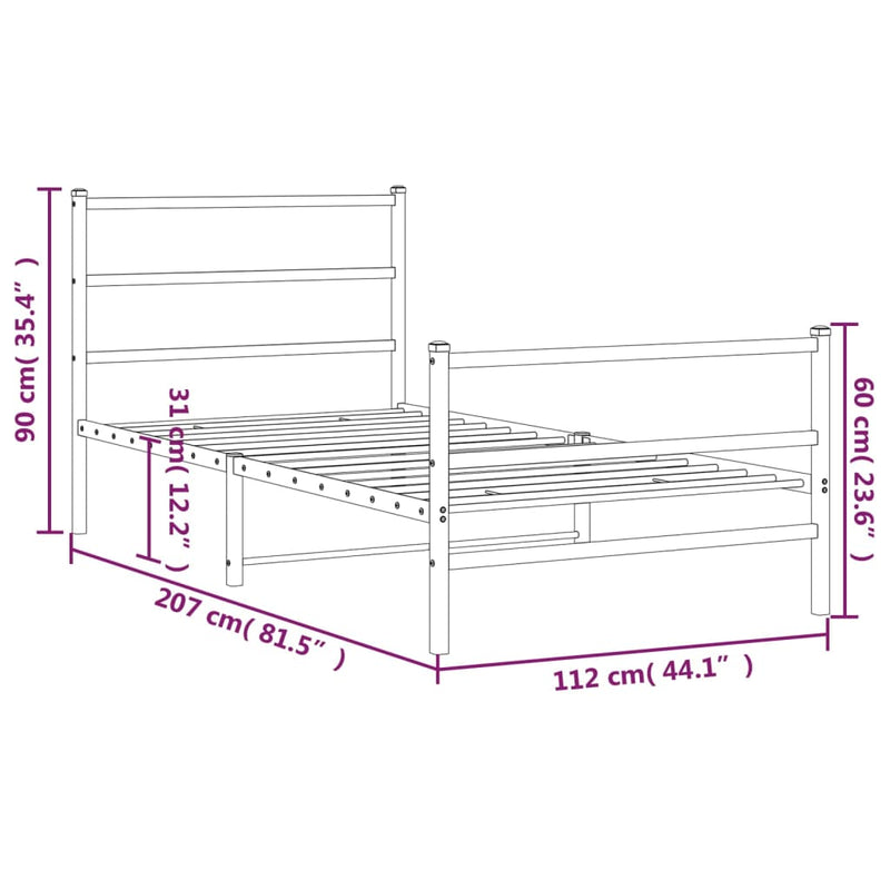 Sengeramme i metall med hode- og fotgavl svart 107x203 cm