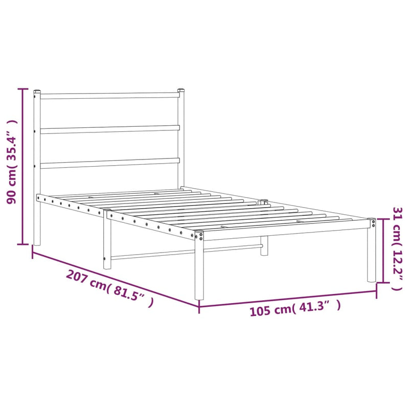 Sengeramme i metall med hodegavl hvit 100x200 cm