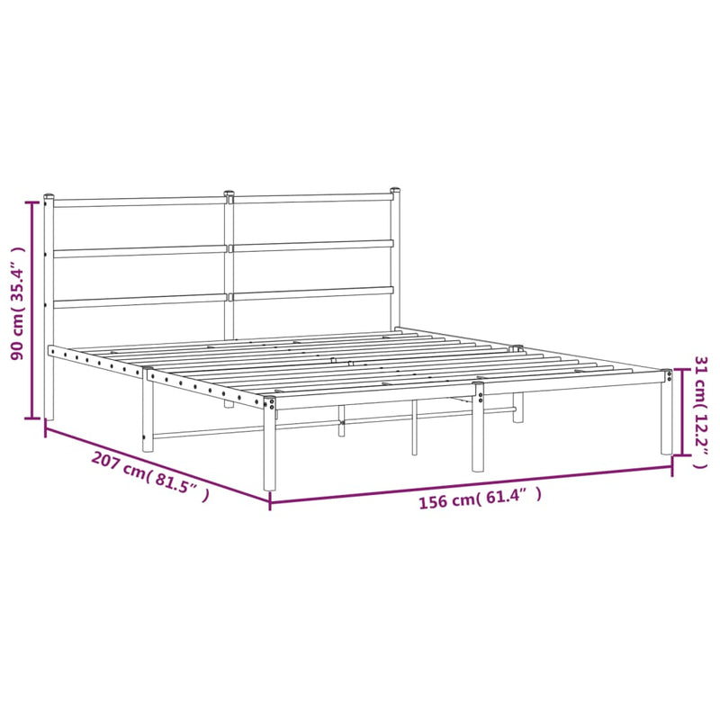 Sengeramme i metall med sengegavl hvit 150x200 cm