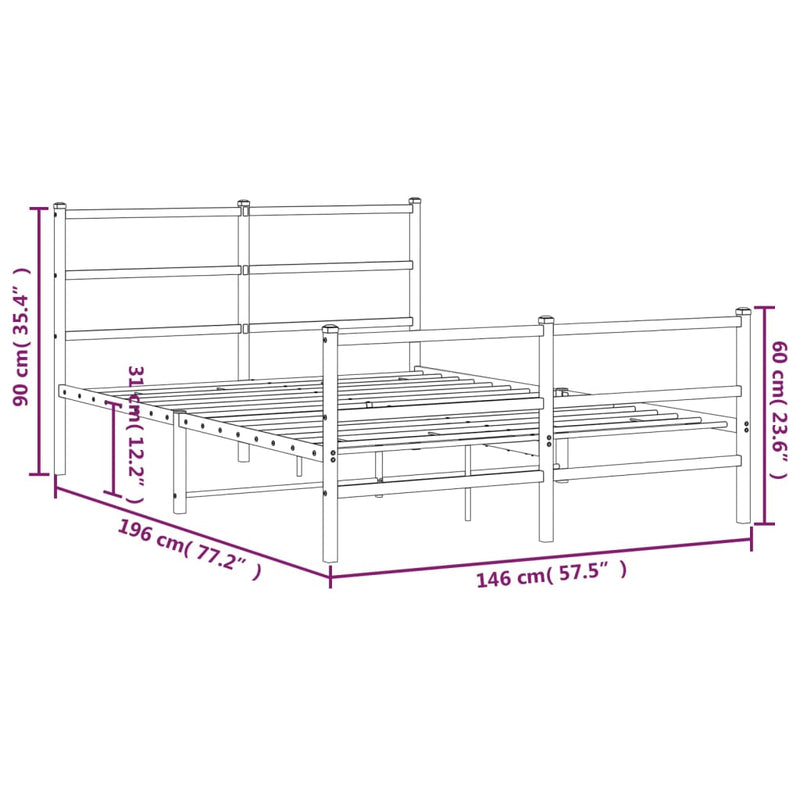 Sengeramme i metall med hode- og fotgavl hvit 140x190 cm