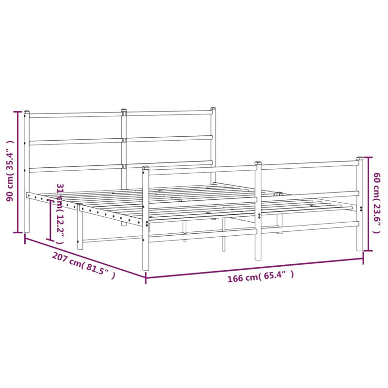 Sengeramme i metall med hode- og fotgavl hvit 160x200 cm