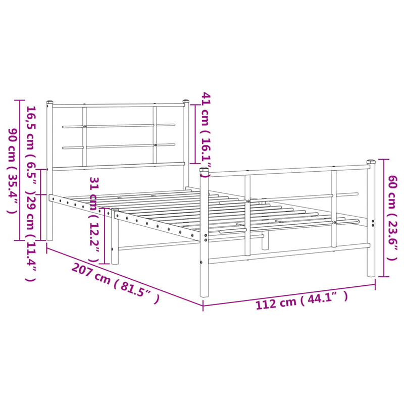 Sengeramme i metall med hode- og fotgavl svart 107x203 cm