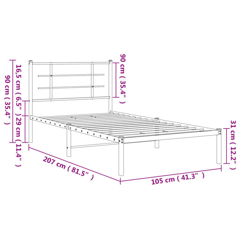 Sengeramme i metall med hodegavl hvit 100x200 cm