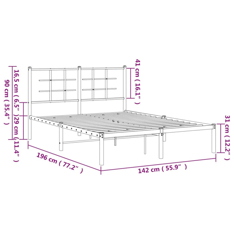 Sengeramme i metall med hodegavl hvit 135x190 cm