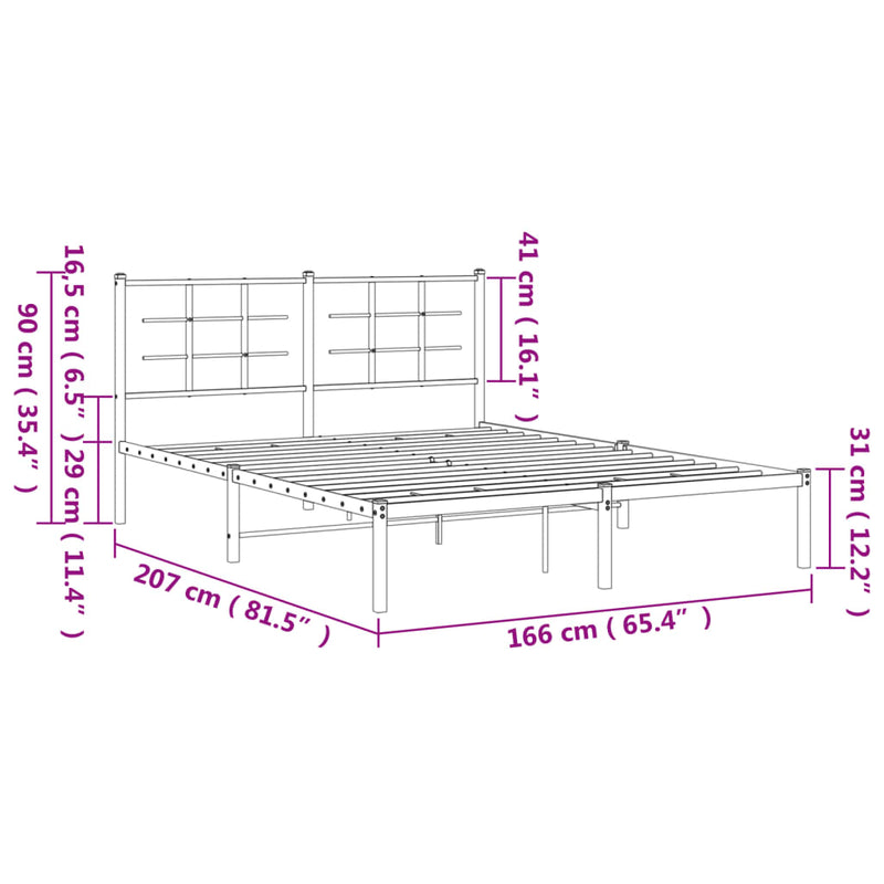 Sengeramme i metall med sengegavl hvit 160x200 cm