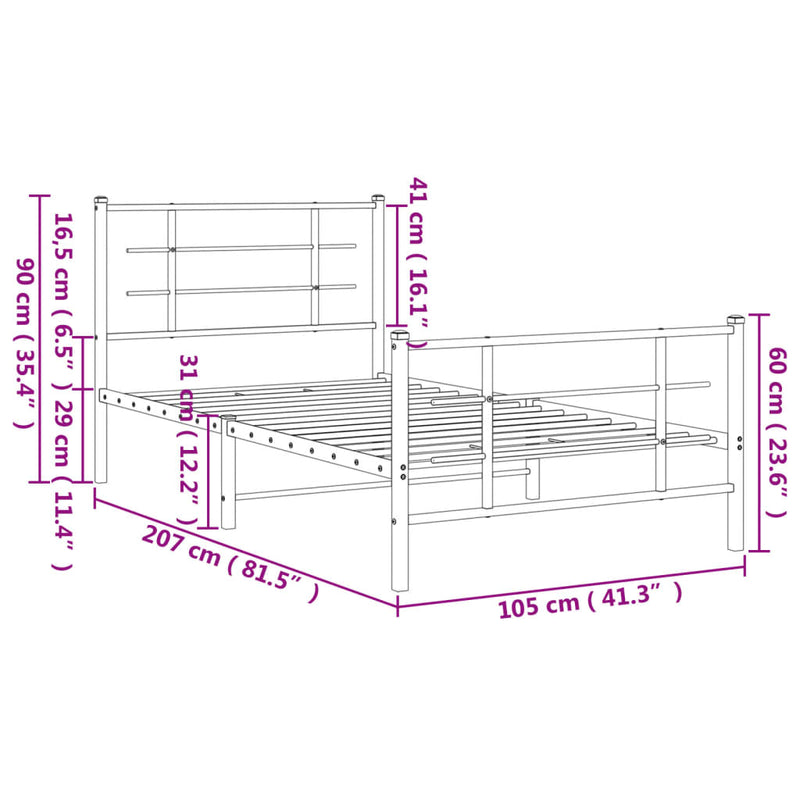 Sengeramme i metall med hode- og fotgavl hvit 100x200 cm