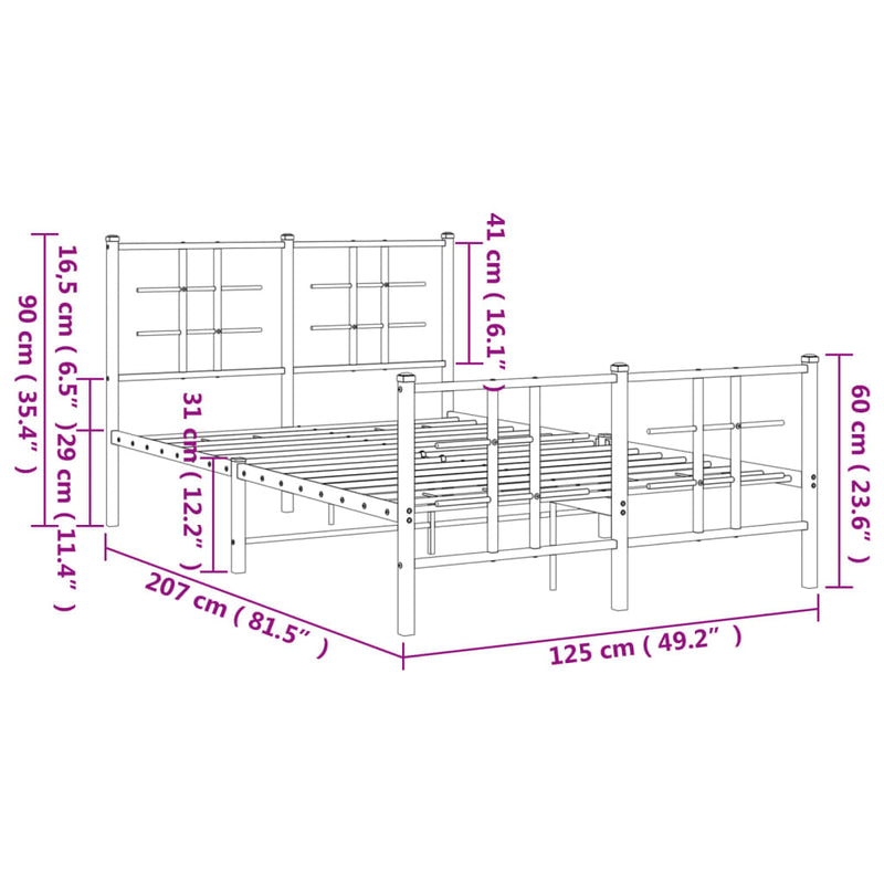 Sengeramme i metall med hode- og fotgavl hvit 120x200 cm