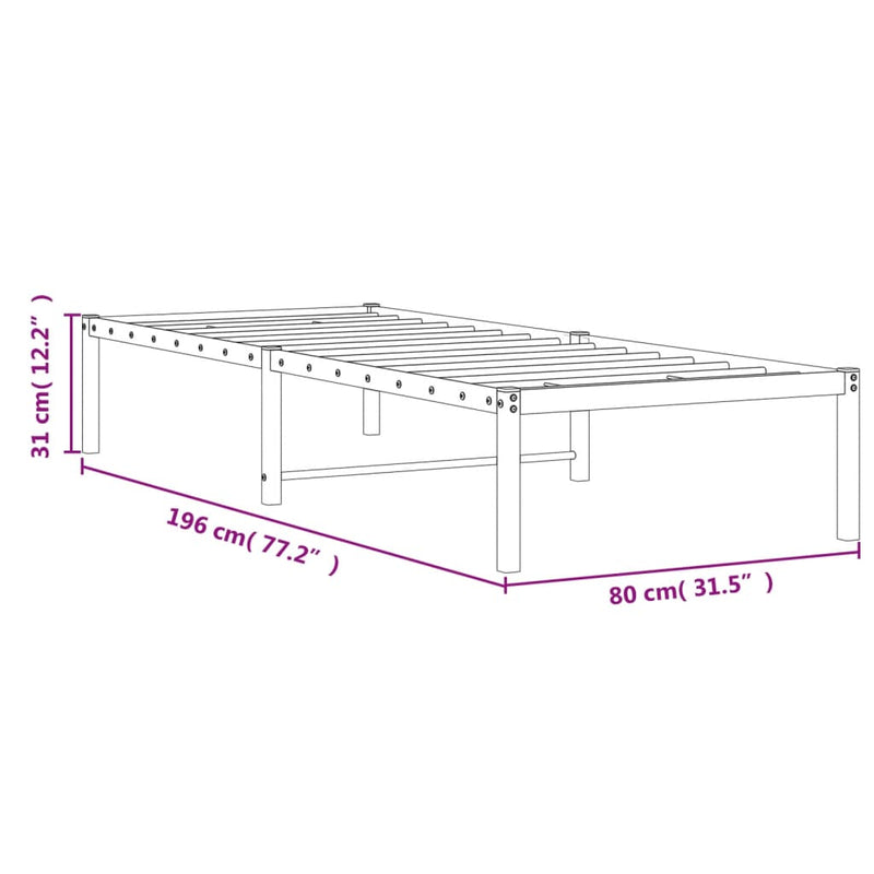 Sengeramme i metall hvit 75x190 cm