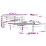 Sengeramme med hodegavl voksbrun 140x190 cm heltre furu