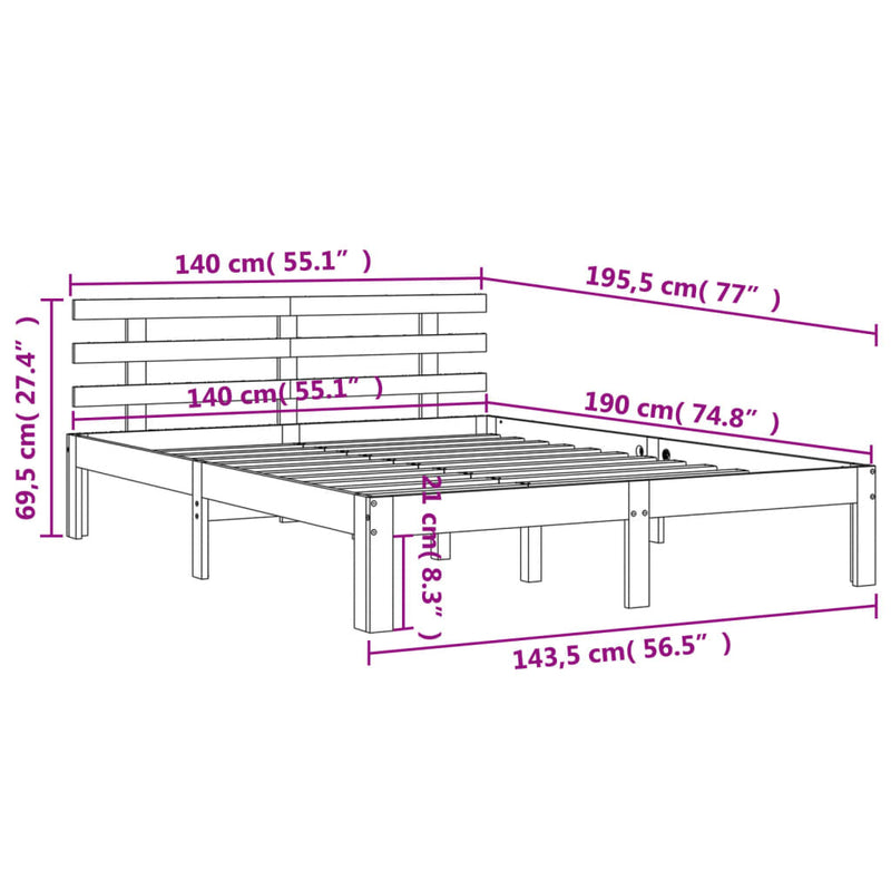 Sengeramme med hodegavl voksbrun 140x190 cm heltre furu