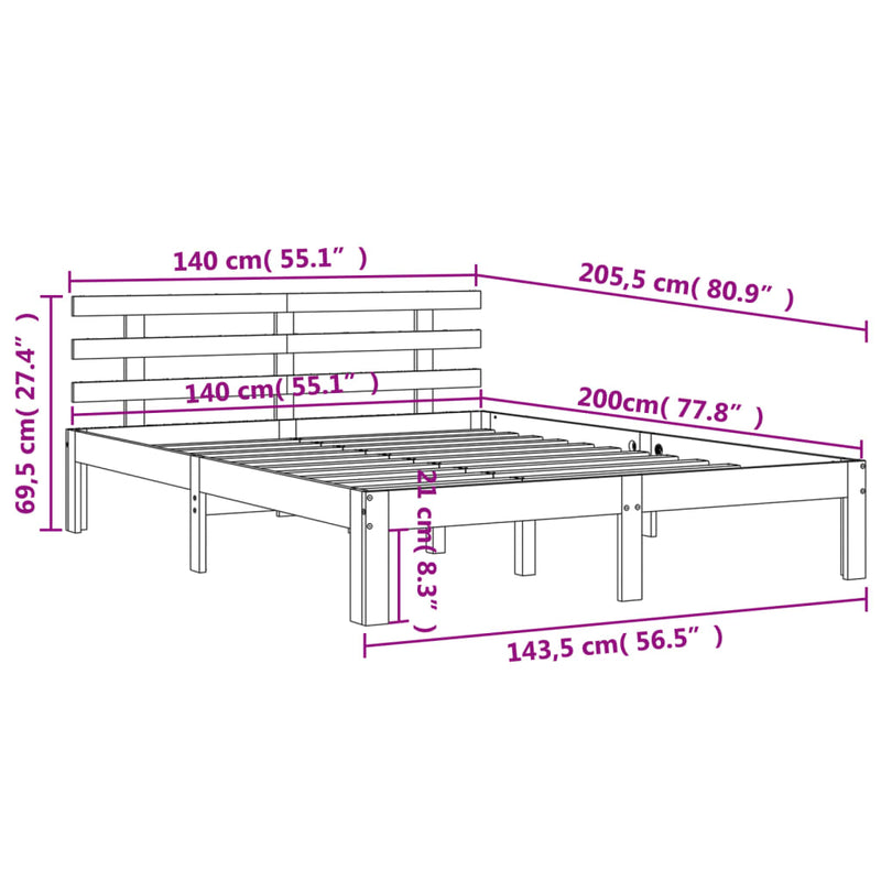 Sengeramme med hodegavl voksbrun 140x200 cm heltre furu