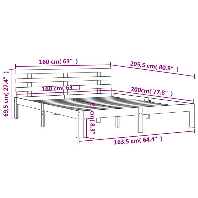 Sengeramme med hodegavl voksbrun 160x200 cm heltre furu