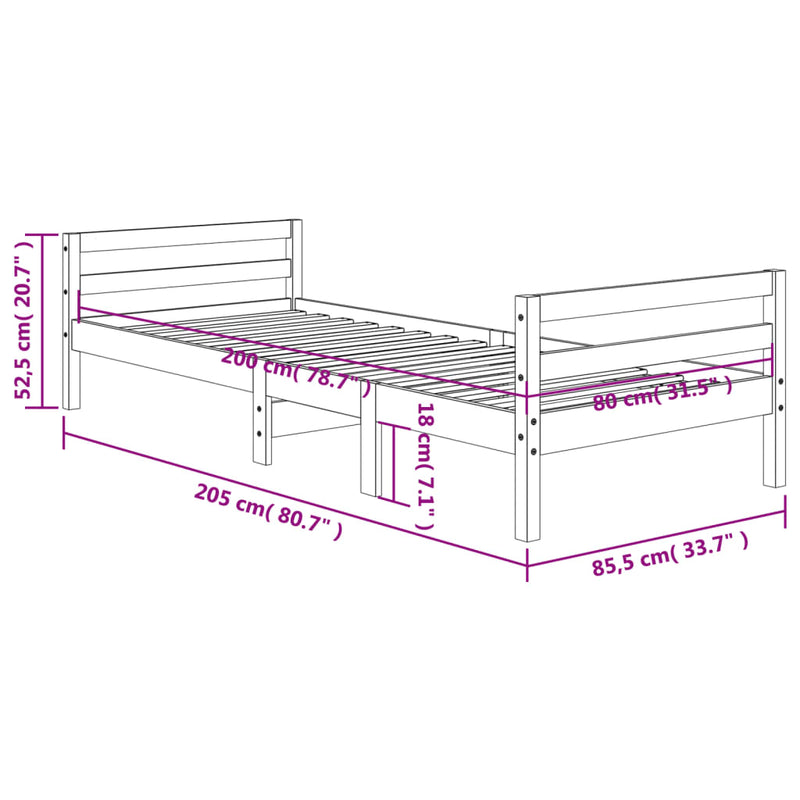 Sengeramme voksbrun 80x200 cm heltre furu