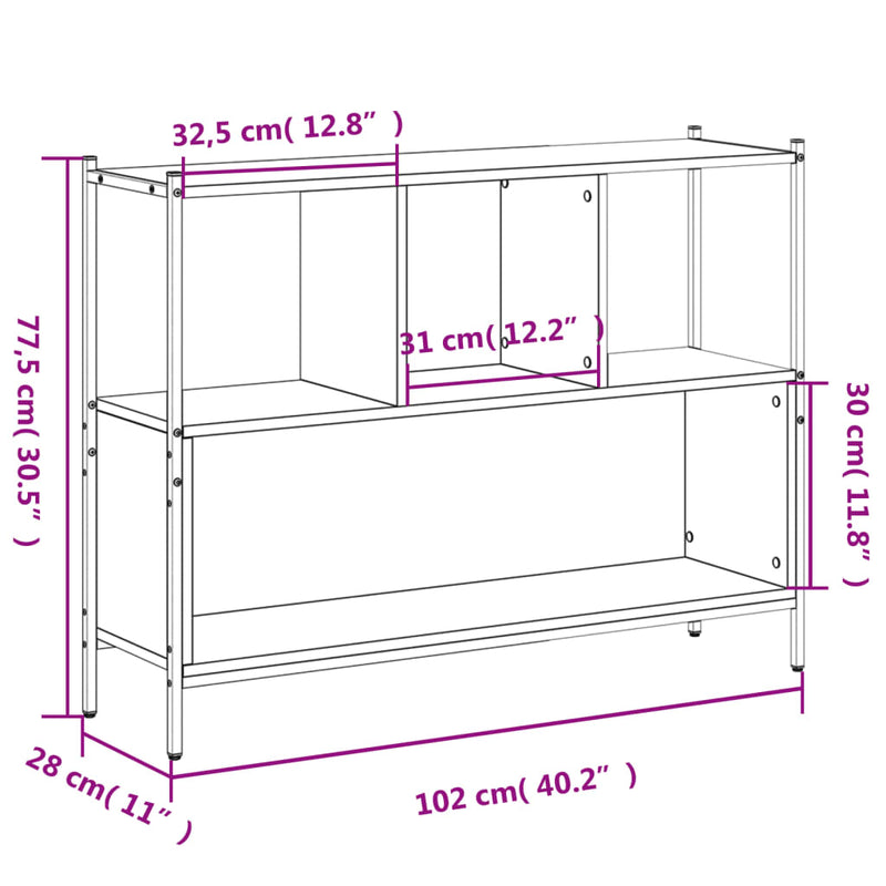 Bokhylle svart 102x28x77,5 cm konstruert tre