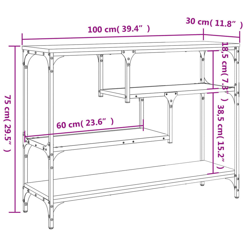 Konsollbord svart 100x30x75 cm konstruert tre