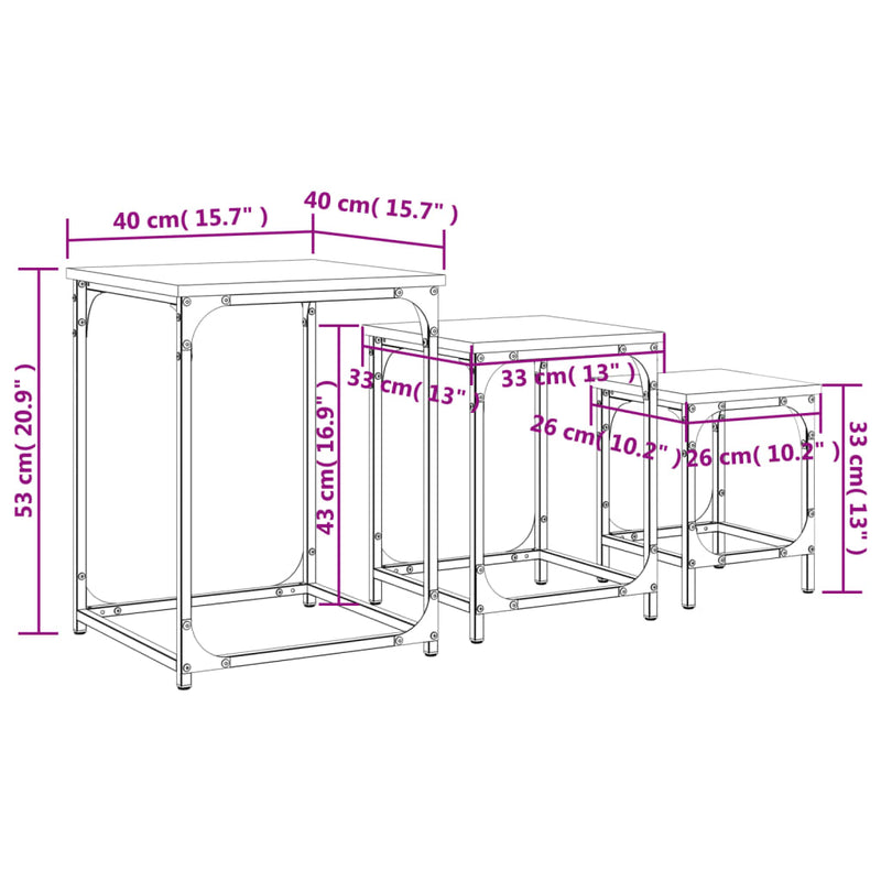 Stablebare salongbord 3 stk svart konstruert tre