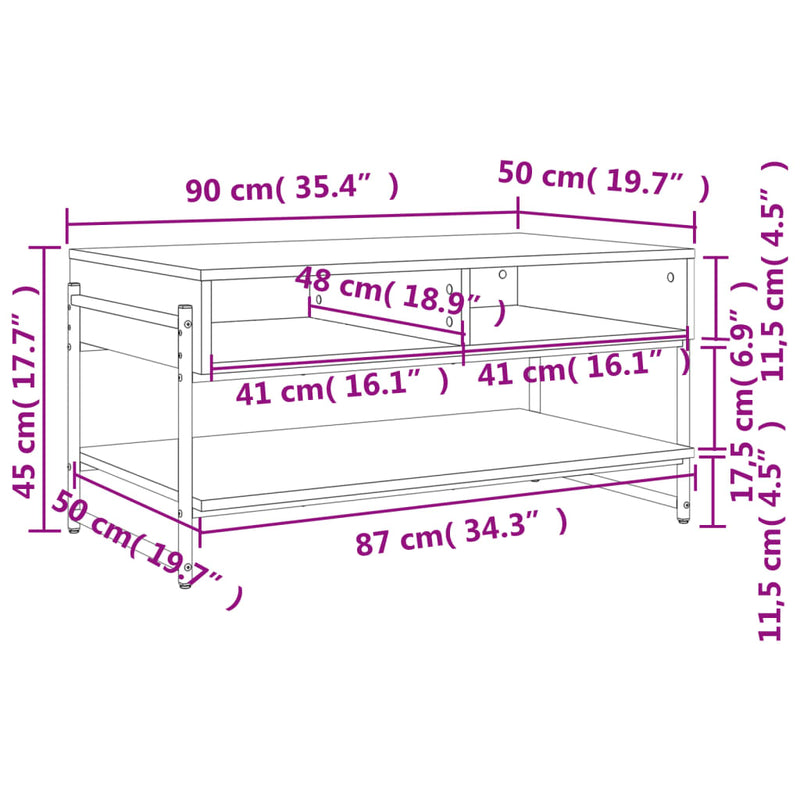 Salongbord brun eik 90x50x45 cm konstruert tre