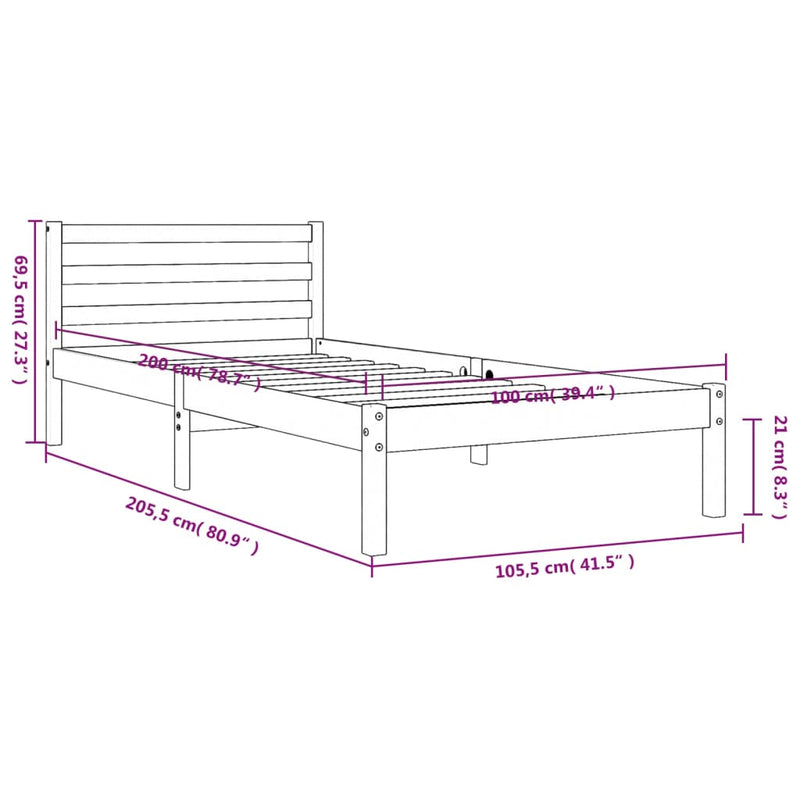 Sengeramme brun 100x200 cm heltre furu