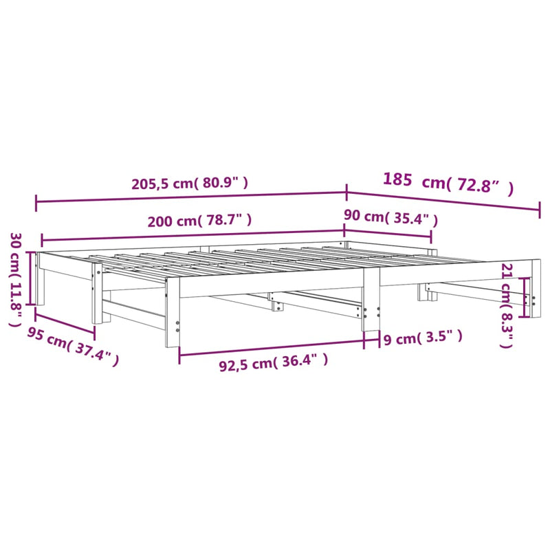 Uttrekkbar dagseng voksbrun 90x200 cm heltre furu