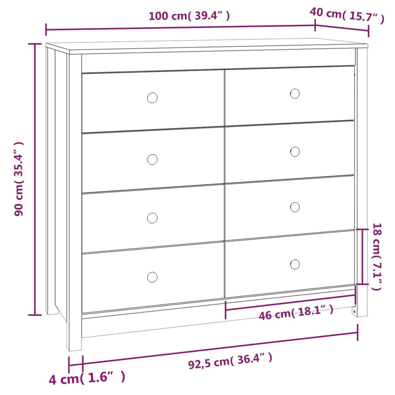 Sideskap voksbrun 100x40x90 cm heltre furu