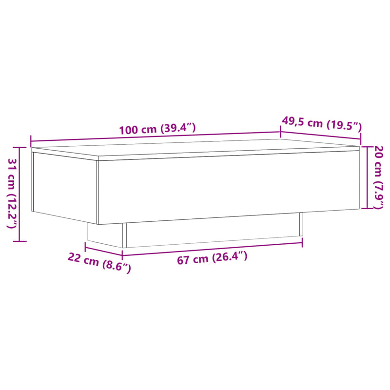 Salongbord sonoma eik 100x49,5x31 cm konstruert tre