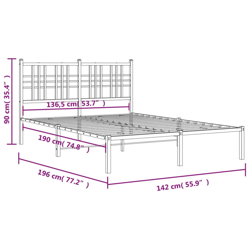 Sengeramme i metall med hodegavl svart 135x190 cm