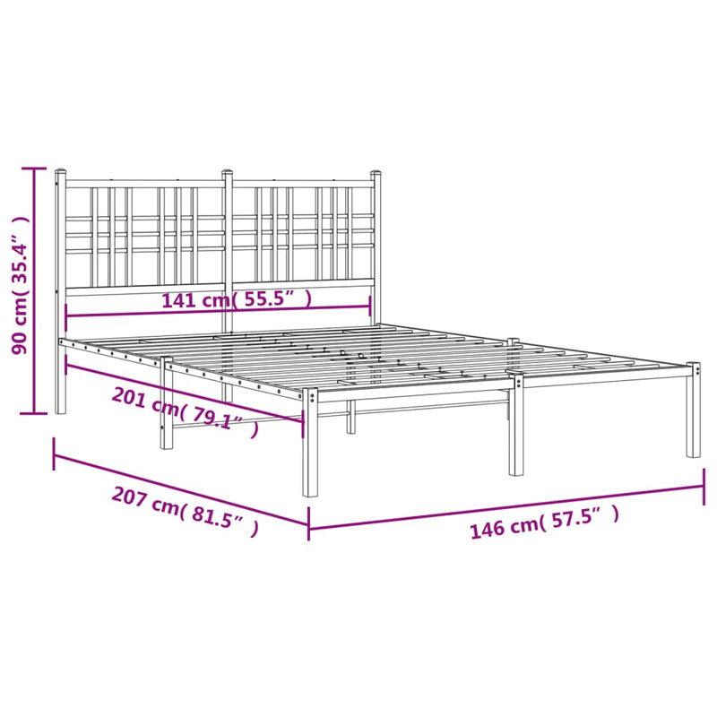 Sengeramme i metall med sengegavl svart 140x200 cm