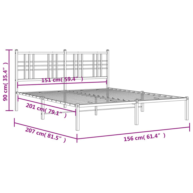 Sengeramme i metall med sengegavl svart 150x200 cm