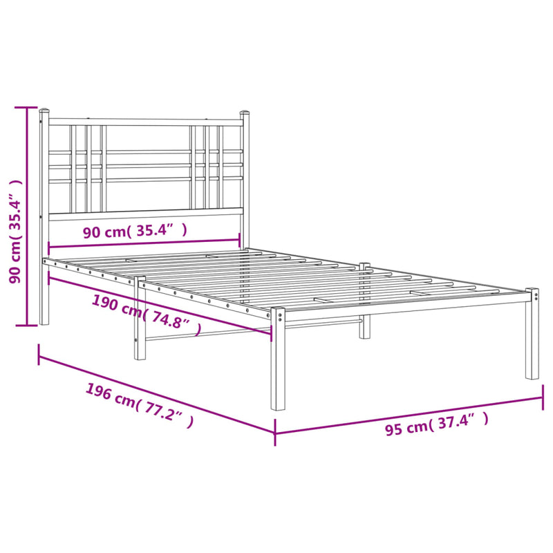 Sengeramme i metall med hodegavl hvit 90x190 cm