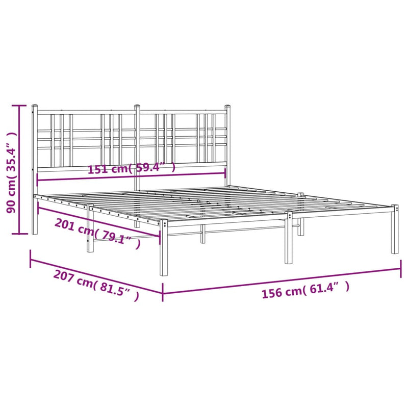 Sengeramme i metall med sengegavl hvit 150x200 cm