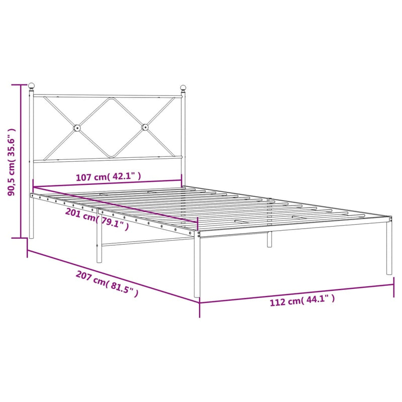 Sengeramme i metall med hodegavl svart 107x203 cm