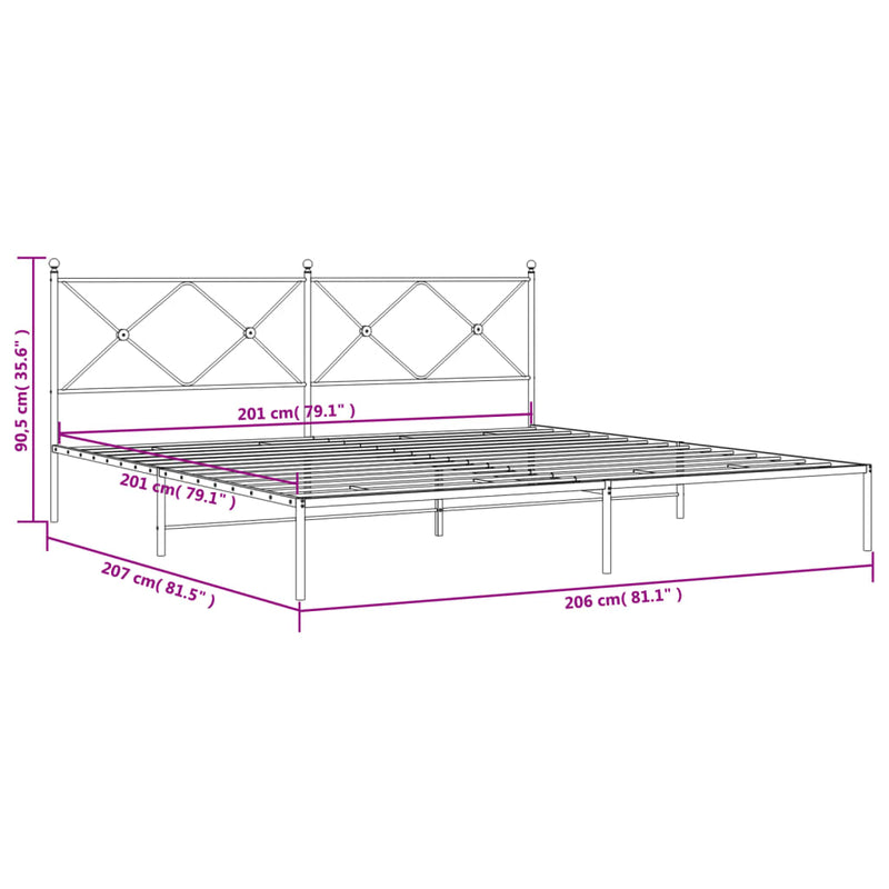 Sengeramme i metall med sengegavl svart 200x200 cm