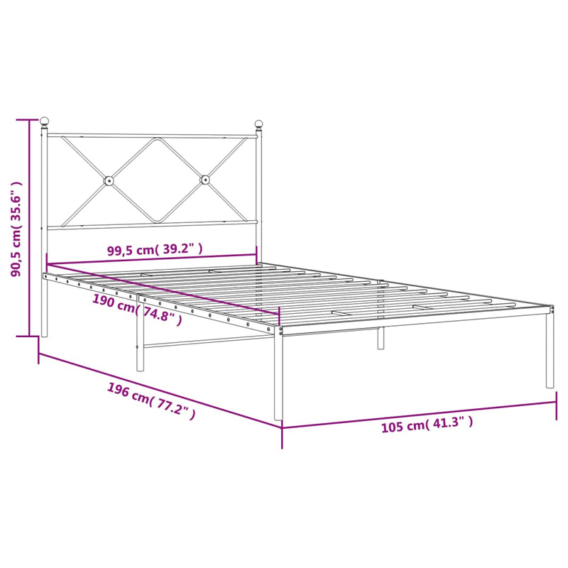 Sengeramme i metall med hodegavl hvit 100x190 cm