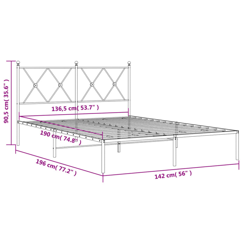 Sengeramme i metall med hodegavl hvit 135x190 cm