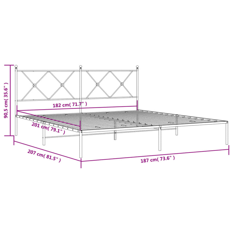 Sengeramme i metall med sengegavl hvit 180x200 cm