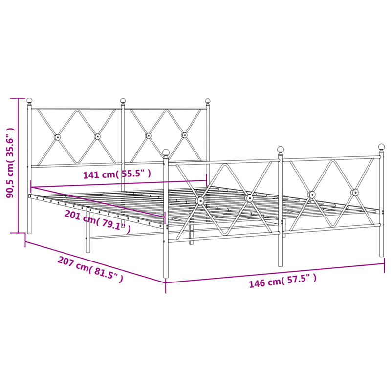 Sengeramme i metall med hode- og fotgavl hvit 140x200 cm