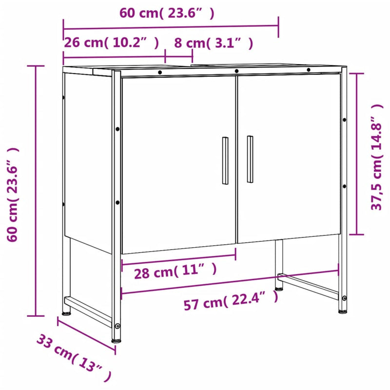 Servantskap svart 60x33x60 cm konstruert tre