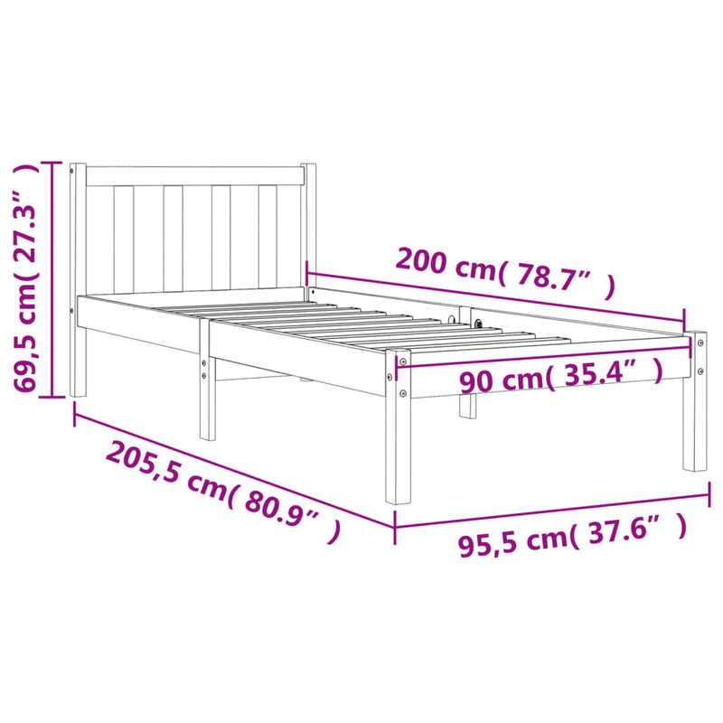 Sengeramme brun 90x200 cm heltre furu