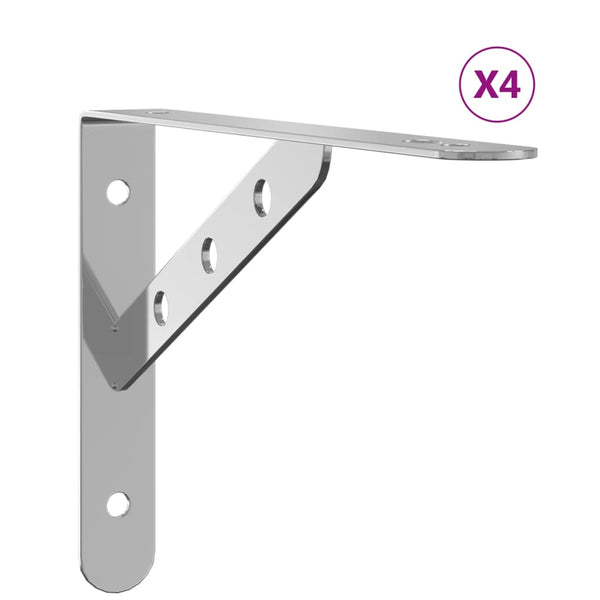 Hyllebraketter 4 stk 23,5x2,5x15,5 cm sølv rustfritt stål