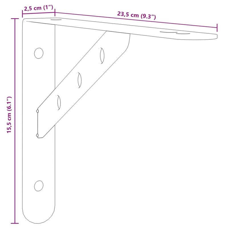 Hyllebraketter 4 stk 23,5x2,5x15,5 cm sølv rustfritt stål