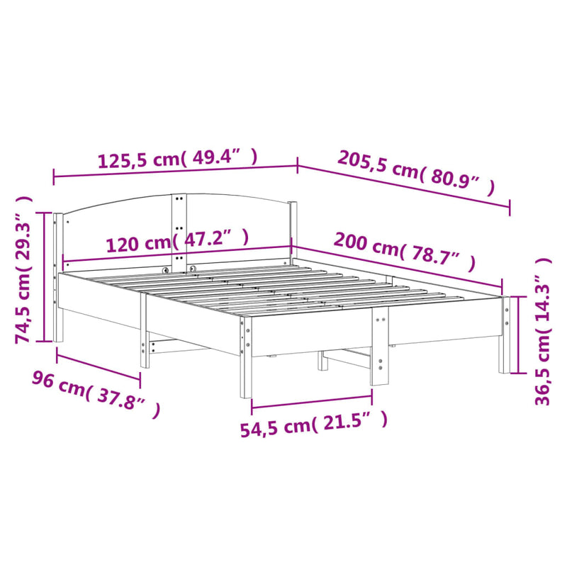 Sengeramme med hodegavl 120x200 cm heltre furu