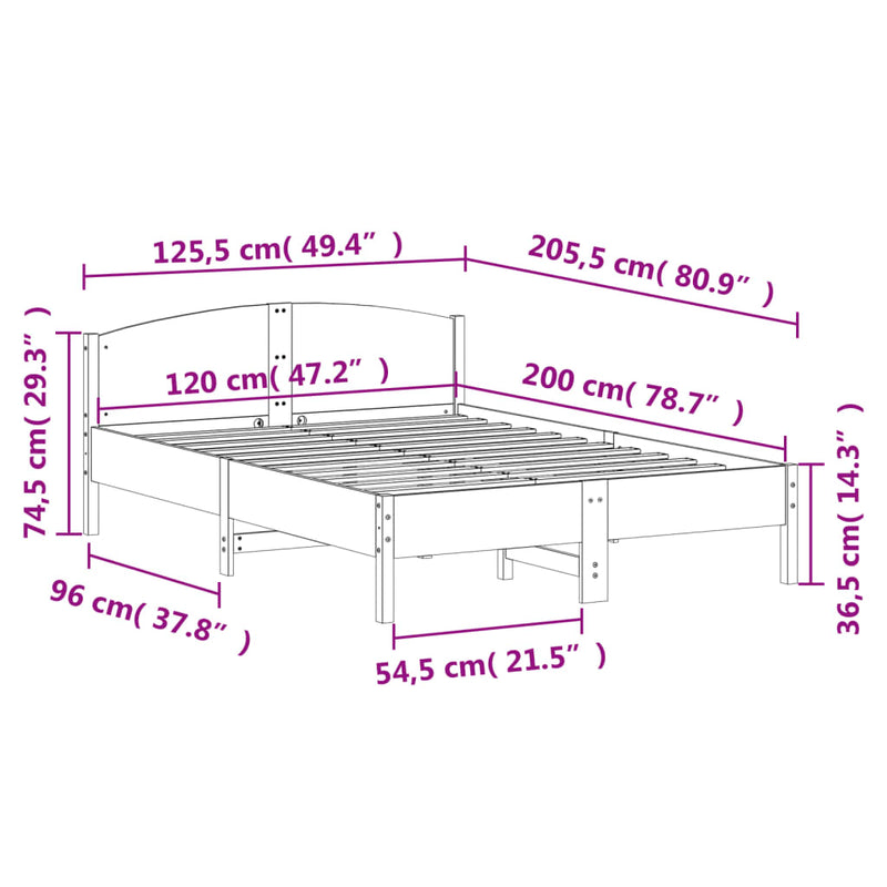 Sengeramme med hodegavl voksbrun 120x200 cm heltre furu