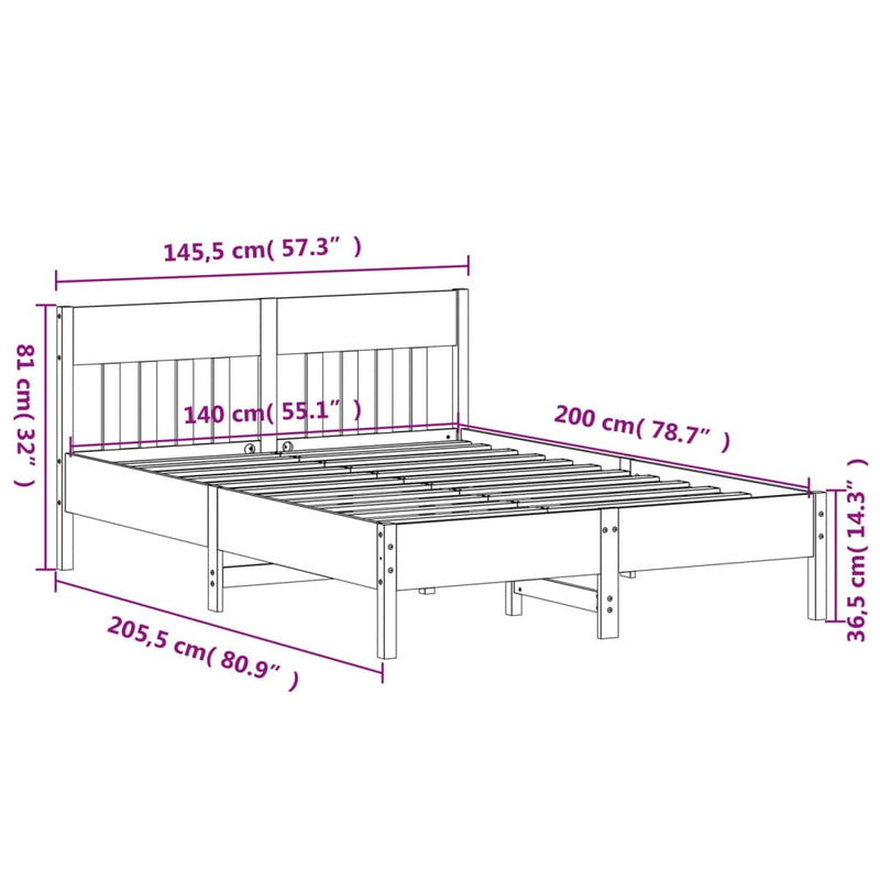 Sengeramme med hodegavl 140x200 cm heltre furu