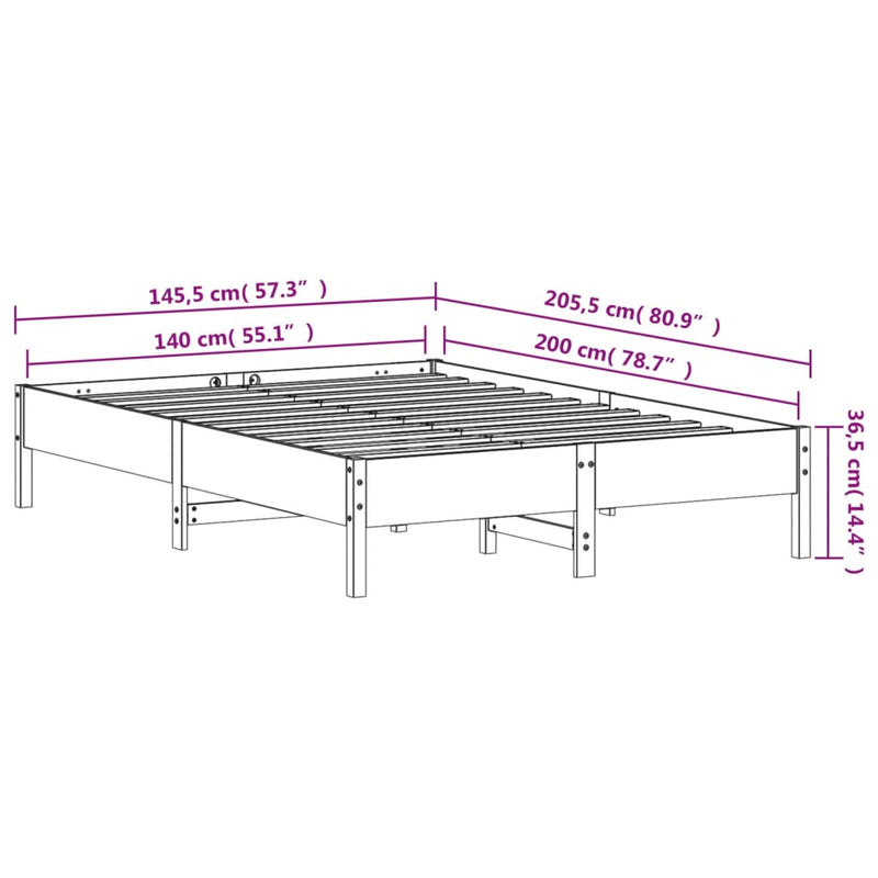 Sengeramme hvit 140x200 cm heltre furu