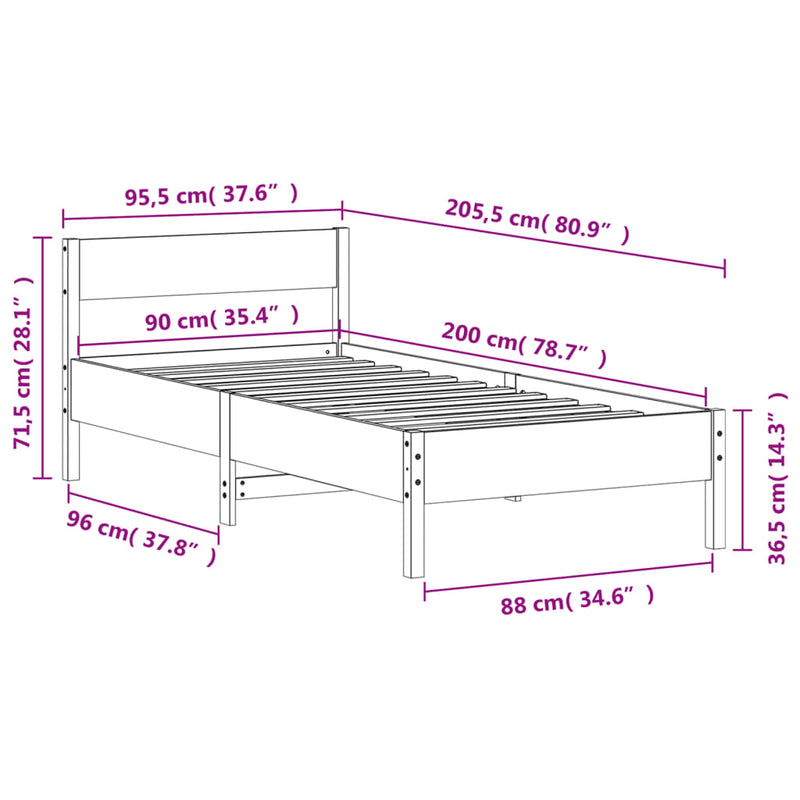 Sengeramme med hodegavl 90x200 cm heltre furu