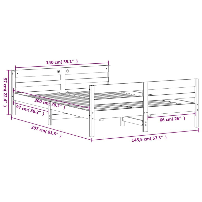 Sengeramme med hodegavl 140x200 cm heltre furu