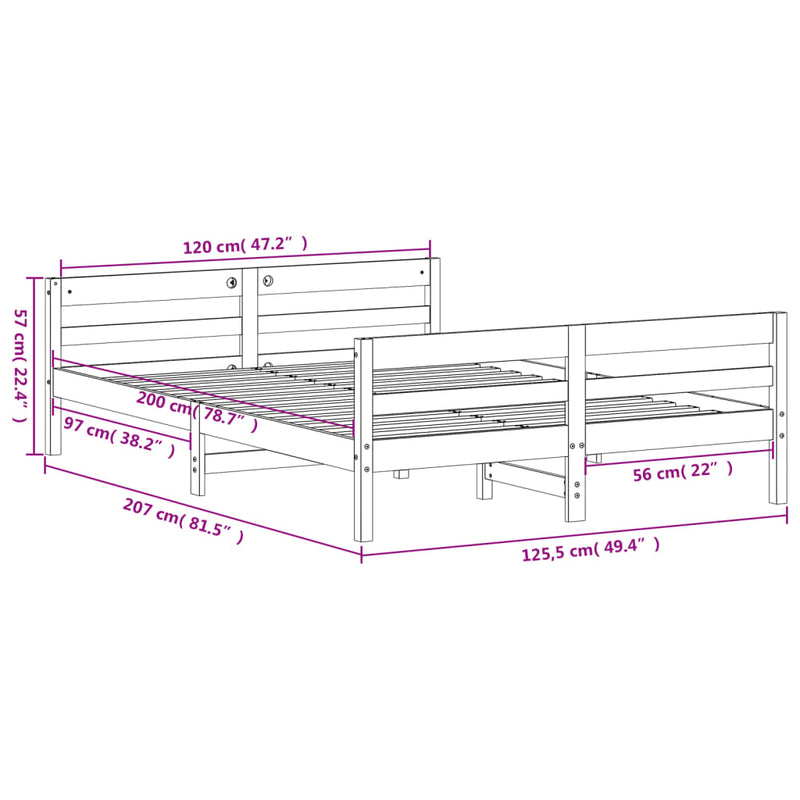 Sengeramme med hodegavl 120x200 cm heltre furu