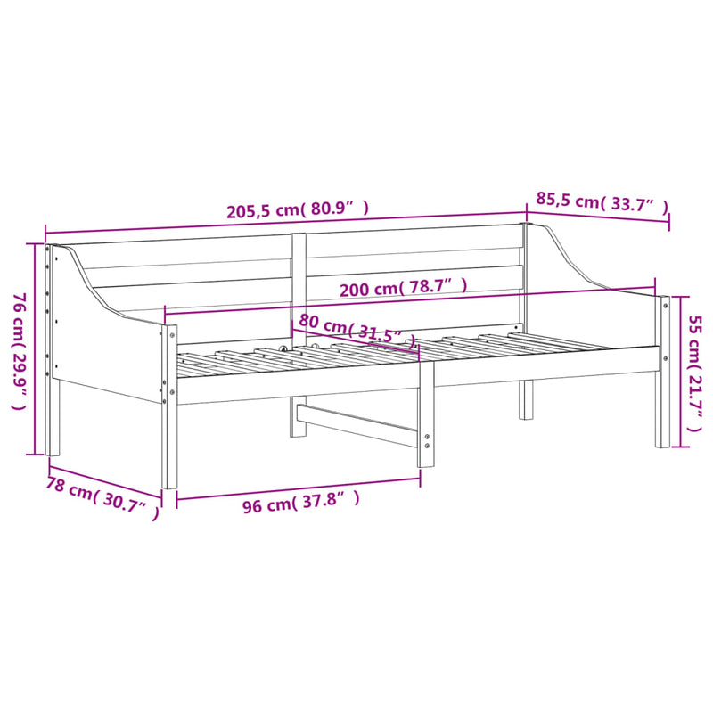 Dagseng 80x200 cm heltre furu